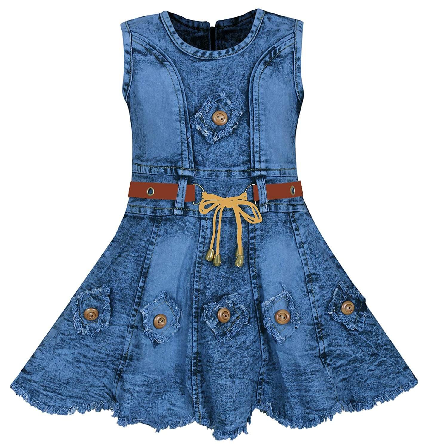 BENKILS Girls' Midi Wood Buttons Frock Dresses